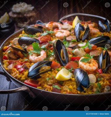  Paella: Savory Seafood and Vibrant Saffron Intertwined on a Golden Plate!